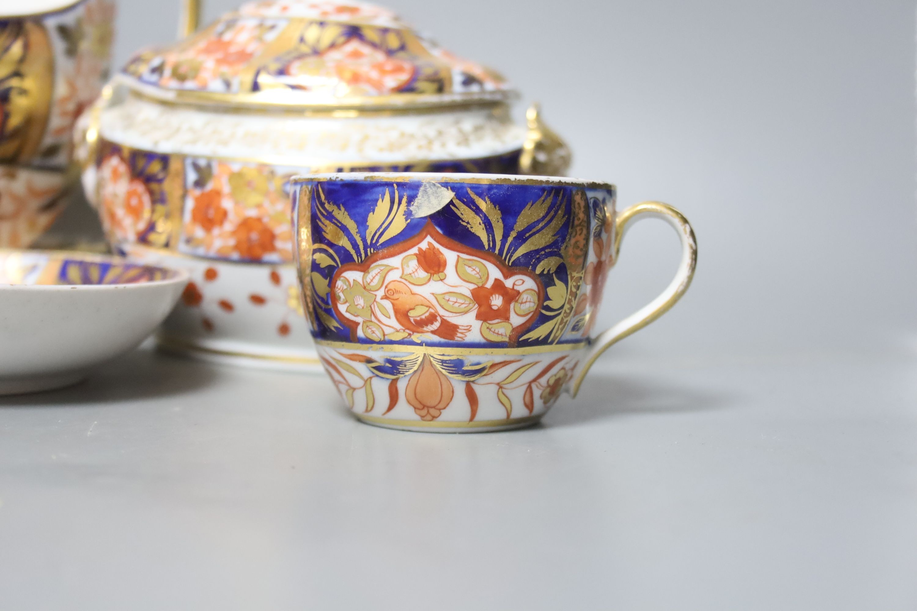 An English porcelain Imari pattern part teaset, c.1810